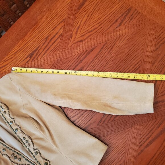 Double D Ranch Yoakum Texas Size M Pale Green Suede Leather Jacket with Studs - Picture 13 of 16